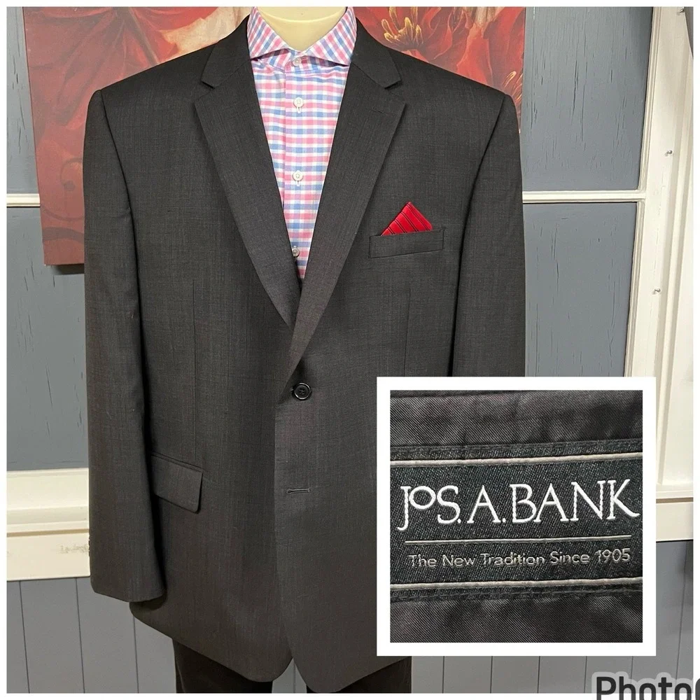 Jos A Bank Suit Top Jacket Blazer Sport Coat Men 50R Tailored Fit Wool Dark Gray